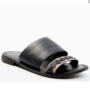 Free People Black Leather Slide Sandals